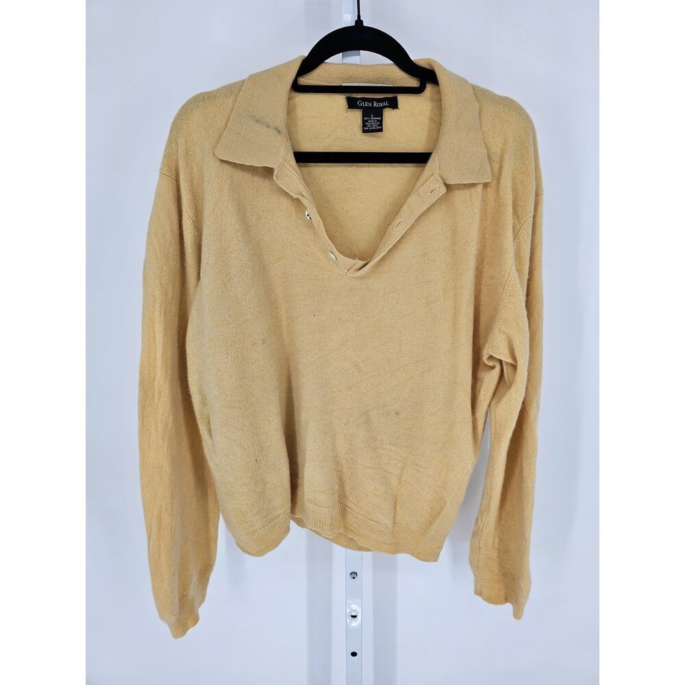 Glen Royal Mens Sz L 100% Fine Cashmere Polo Sweater Gold Yellow